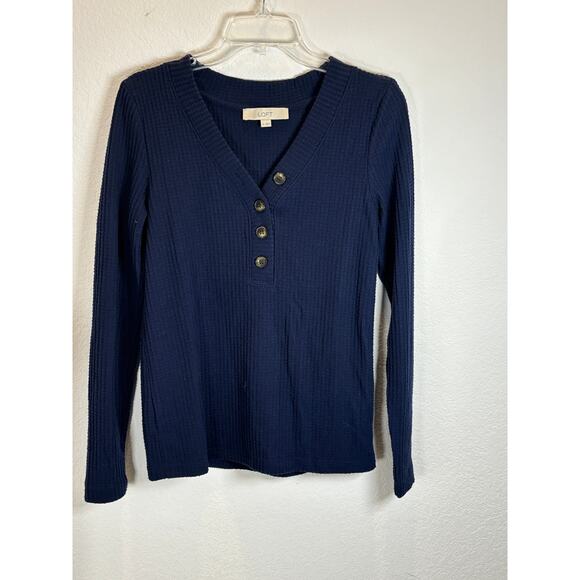 LOFT Navy Blue Henley Top - Picture 1 of 3